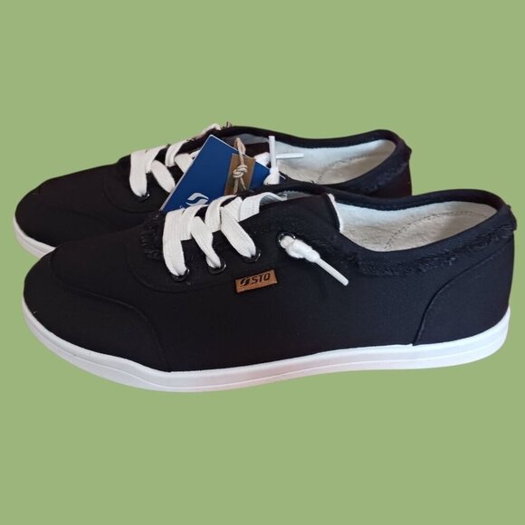 STQ Womens Black/Wht Canvas Slip-On Sneakers Size 8.5 - Picture 3 of 16